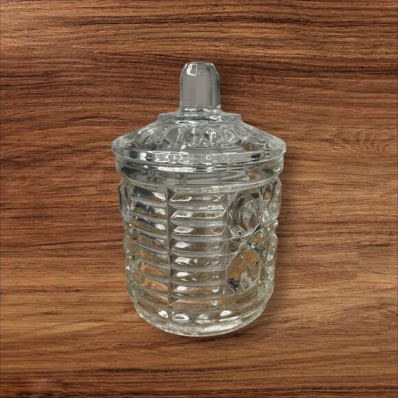 Vintage MCM Pressed Lead Crystal Trinket Candy Jar 4.5” Starburst Pattern - Picture 7 of 9